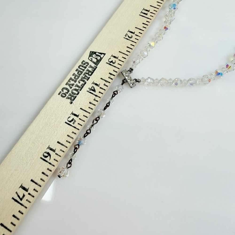 Vintage AB Crystal Necklace Double Strand Graduated Adjustable 13-15.5 in - Picture 7 of 11